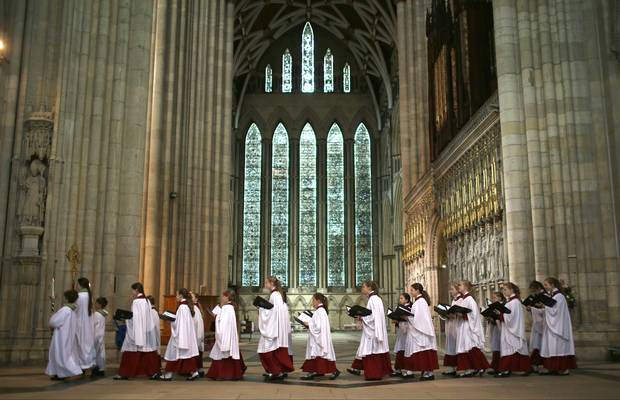 The choir process through York Minster during a Eucharist Service attended by the Church of England Synod (Photo by Christopher Furlong/Getty Images)